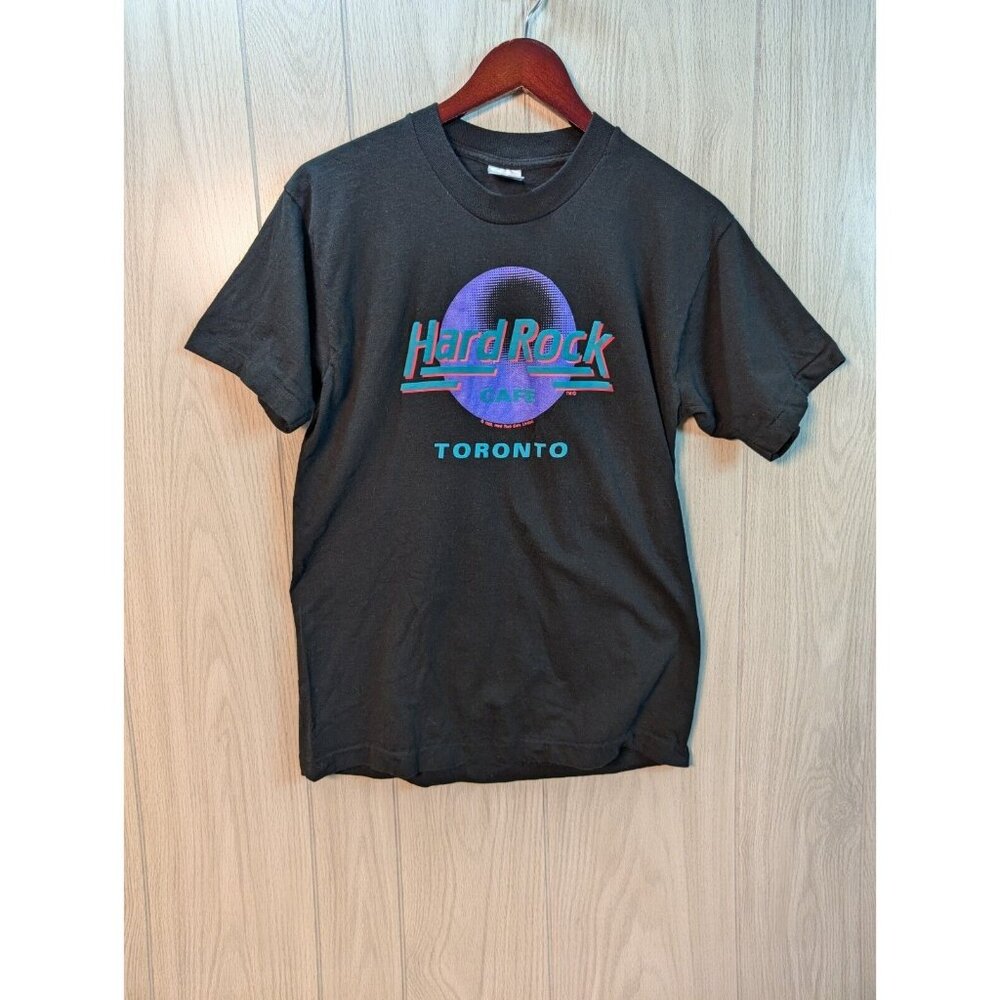 Vintage 1989 Hard Rock Cafe Shirt Toronto Canada Black Short Sleeve Graphic Sz M